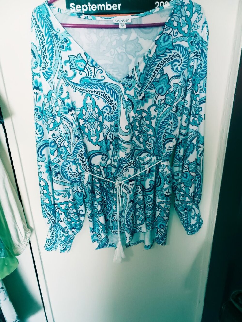 Venus Turquoise Abstract Print Top. Size Med